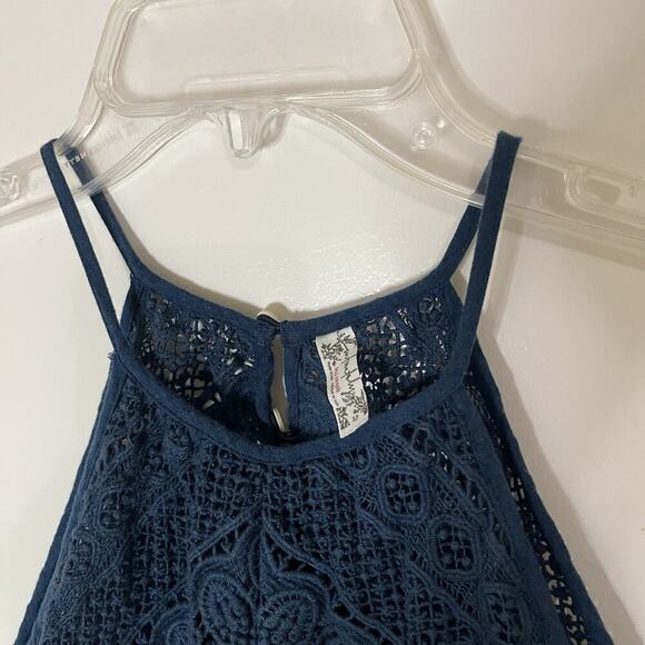 FREE PEOPLE intimately Navy Blue Shea Crochet Printed Slip Mini Dress US small - Picture 3 of 7